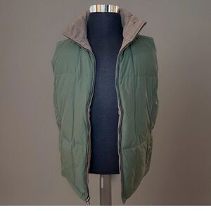 Eddie Bauer Puffer Vest Mens L Tall Reversible Goose Down Full Zip Green Brown